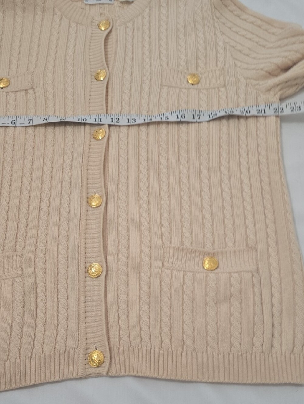 Celine Cream Cable-Knit Cardigan with Gold Buttons - Picture 7 of 13